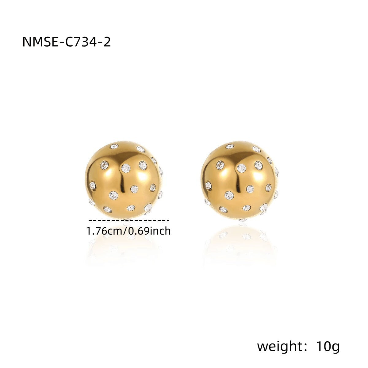 Pendientes Hemisféricos de Acero Inoxidable Estilo Vintage con Baño de Oro de 18K e Incrustaciones de Perlas para Mujer