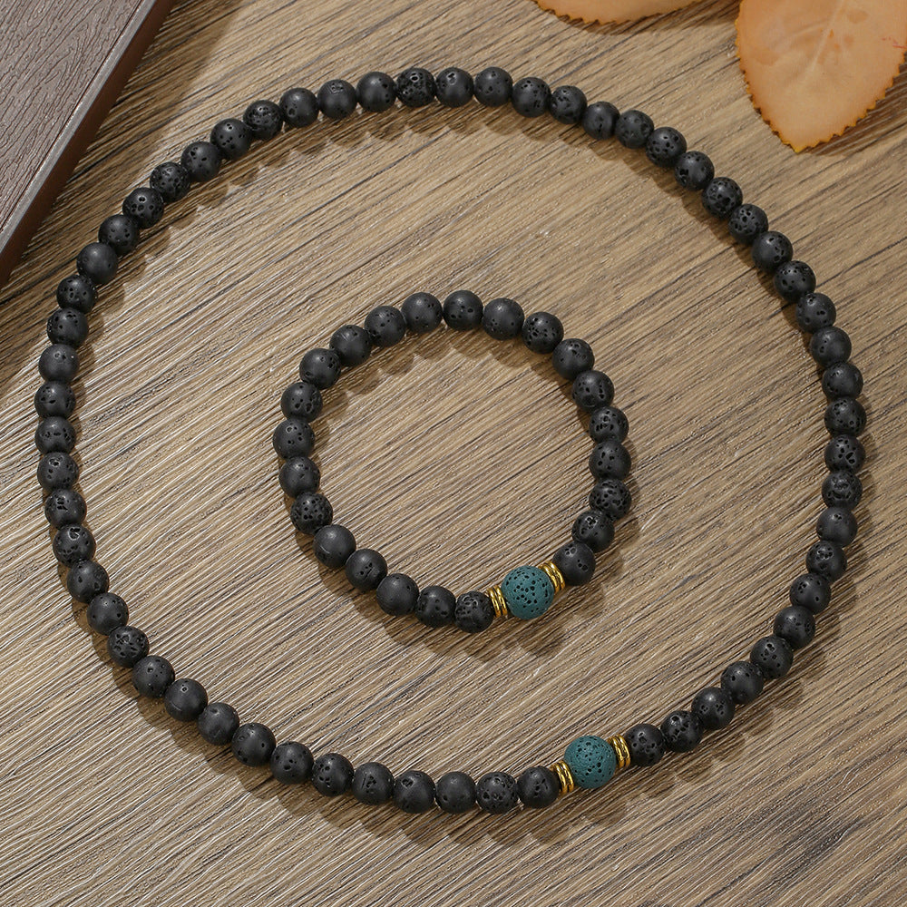 Fashion Geometric Round Howlite and Hematite Stone Handmade Necklace with Cable Chain for Women