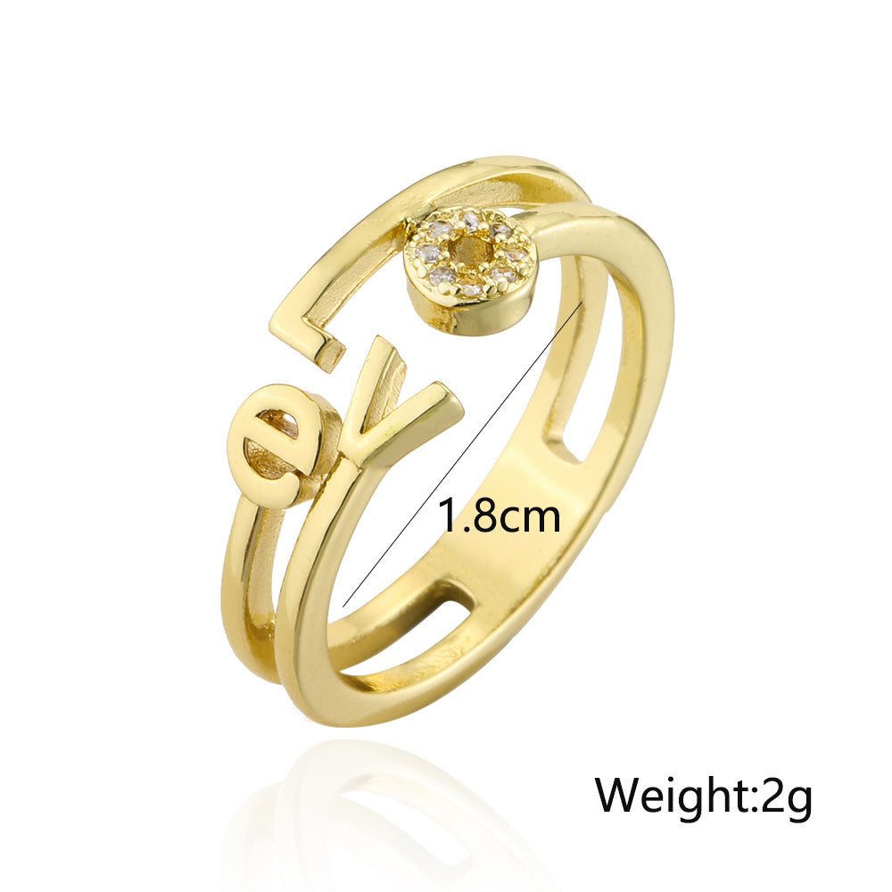 Anello in rame geometrico minimalista con placcatura in oro 18 carati per donna, design a cuore, fascia aperta regolabile