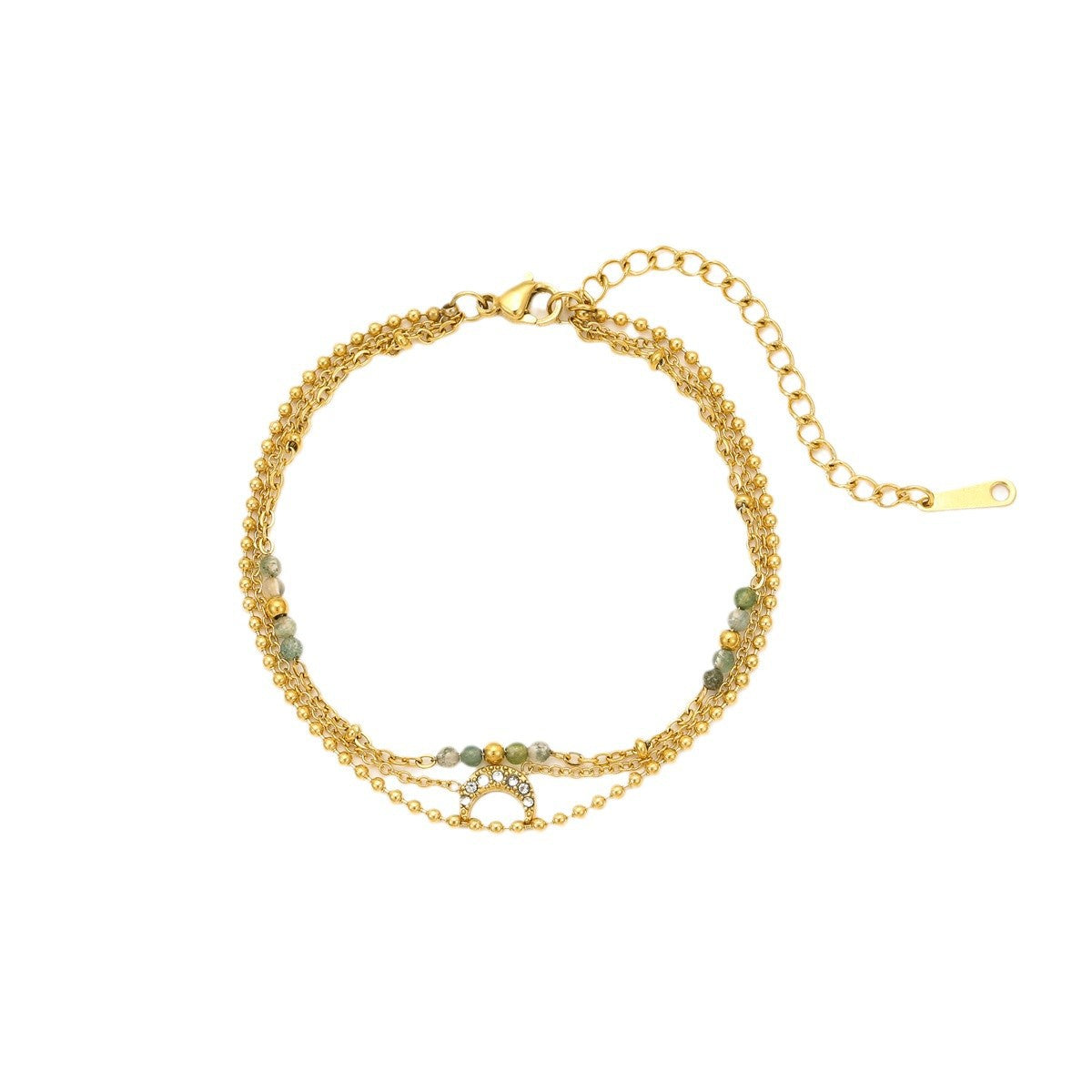 Minimalist Moon-Shaped Stainless Steel Bracelet with Zircon Inlay for Women, Electroplated Titanium Steel Multi-Layer Stackable Jewelry