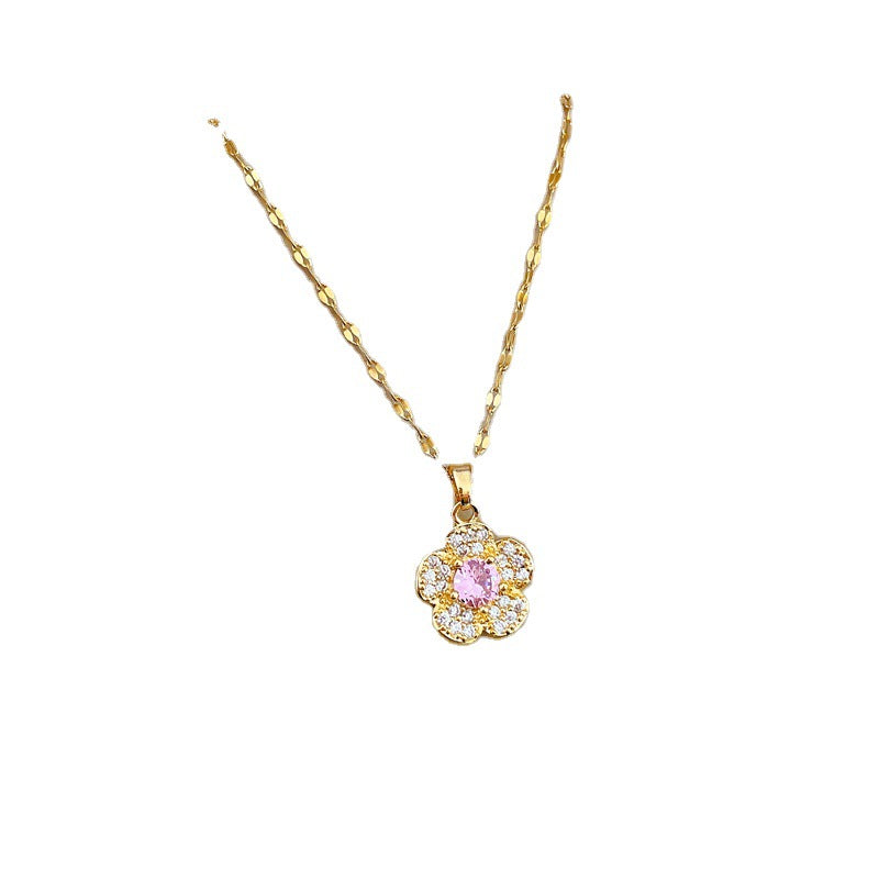 Elegant Floral-Shaped Titanium Steel Micro-Pave Necklace for Women Delicate Clavicle Chain