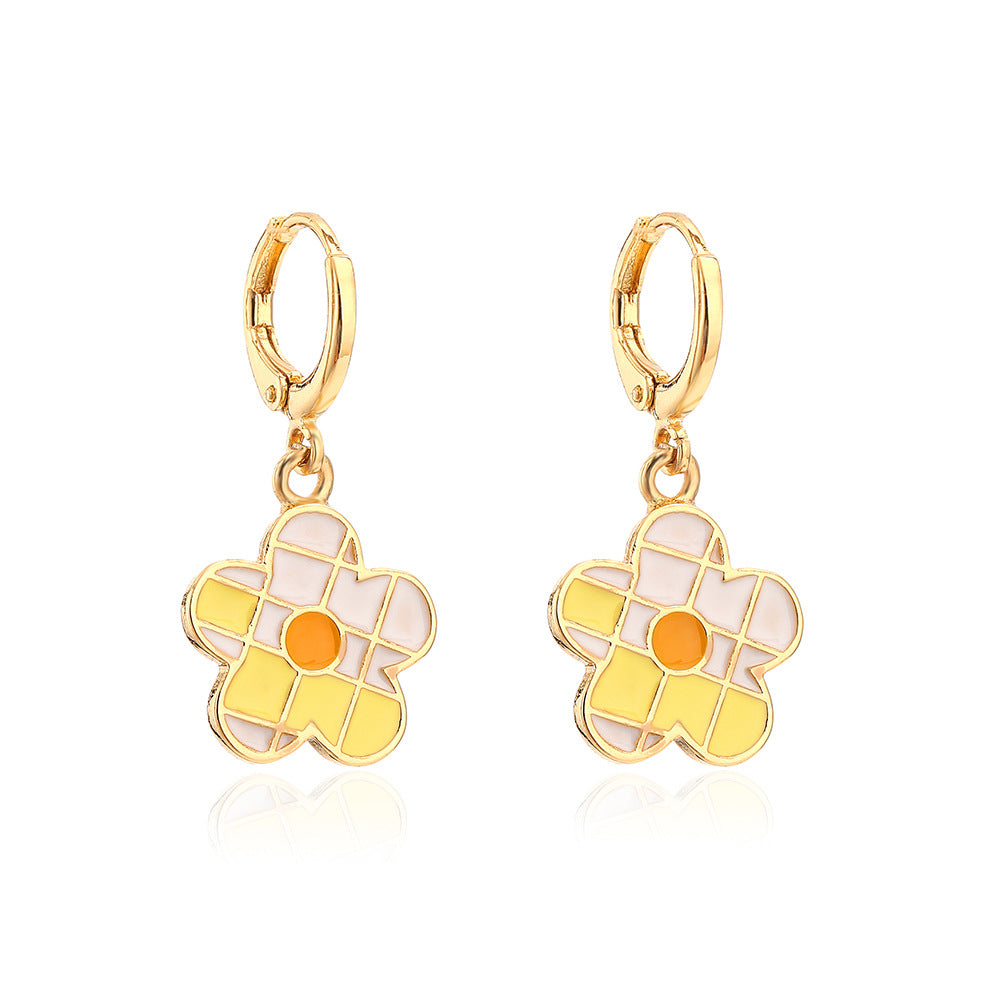Orecchini Minimalisti Irregolari a Fiore Smaltato da Donna in Rame Placcato Oro 18K
