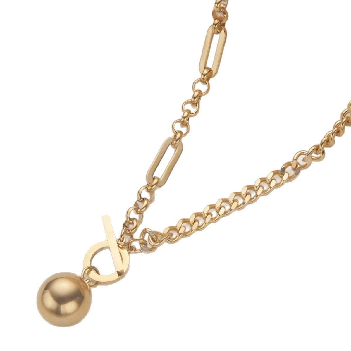 Minimalist Geometric Stainless Steel Pendant Necklace with Titanium Steel Ball Charm and Electroplated Finish for Unisex Casual Wear