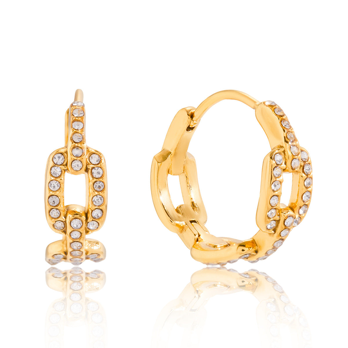 Aretes de acero inoxidable geométricos con detalles de diamantes de imitación, chapados para mujer, lujo, moda minimalista, Ear Cuffs