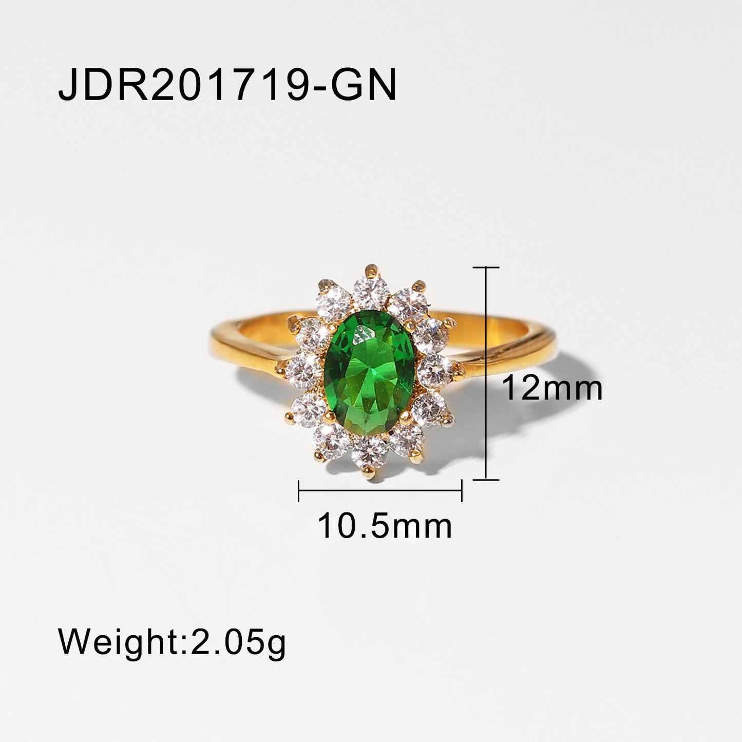 Anillo de Acero Inoxidable con Chapado en Oro de 18K, Diseño Geométrico de Moda y Zirconia Verde para Mujer