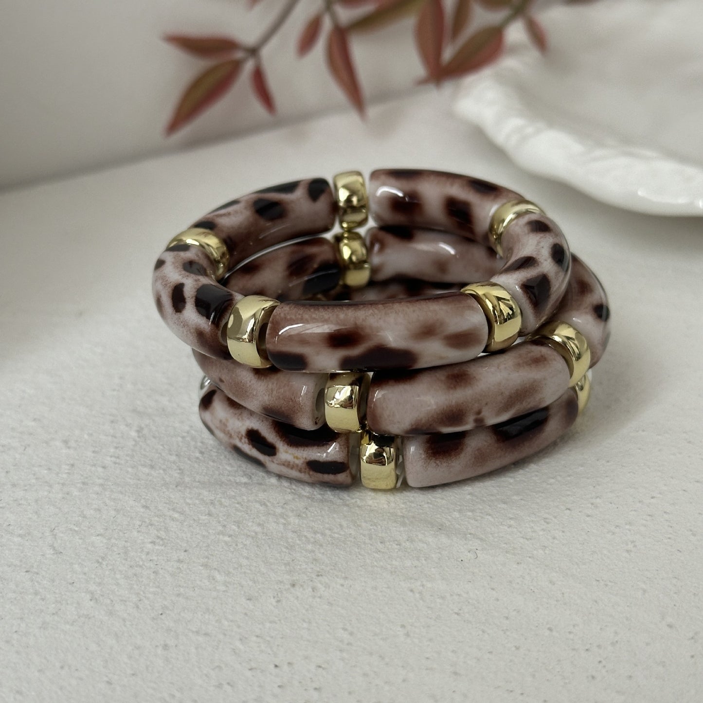 Vintage Minimalist Geometric Resin Plated Bamboo Joint Cuff Bracelet Set