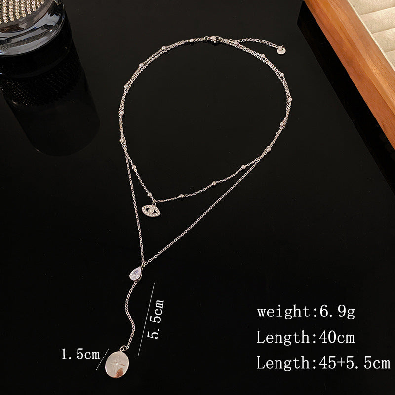 Double Layer Star Round Teardrop Cubic Zirconia Titanium Steel Necklace for Unisex