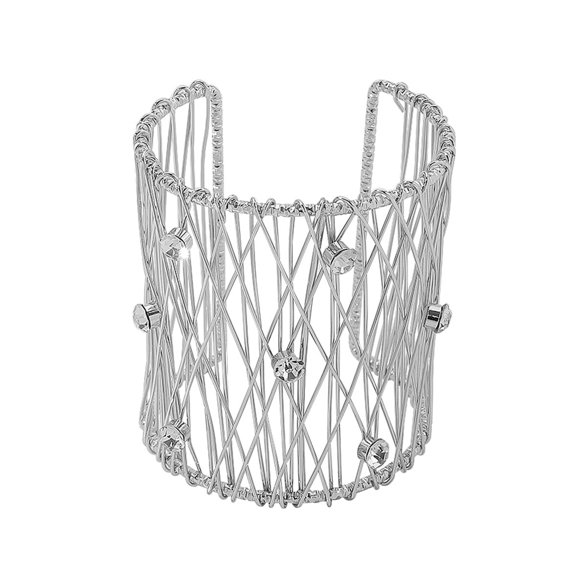 Pulsera tipo brazalete de aleación tejida con alambre, diseño geométrico estilo punk, con incrustaciones de pedrería y diseño abierto