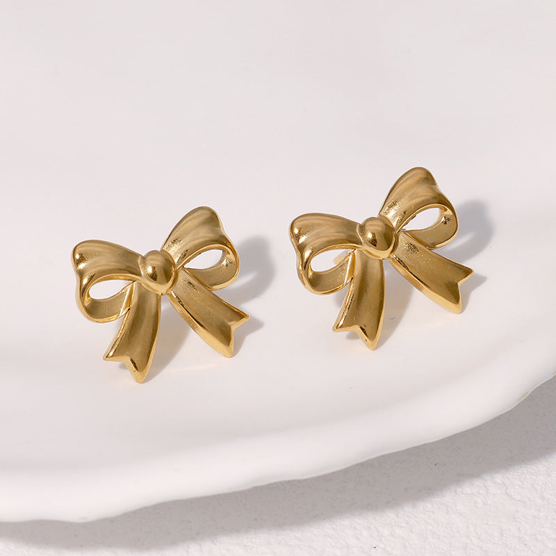 Minimalist Fashion Bow-Shaped Stainless Steel Stud Earrings for Women with Plated Finish