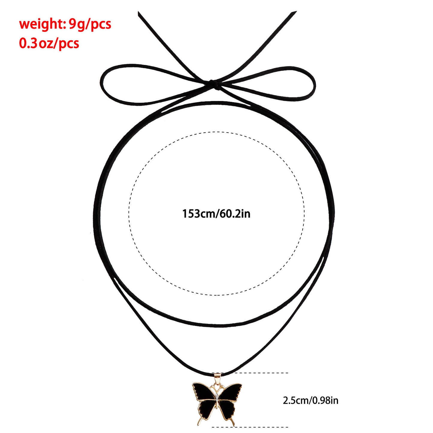 Fashionable Butterfly-Shaped Alloy Pendant Necklace with Rhodium Plating Adjustable Black Velvet Cord for Women