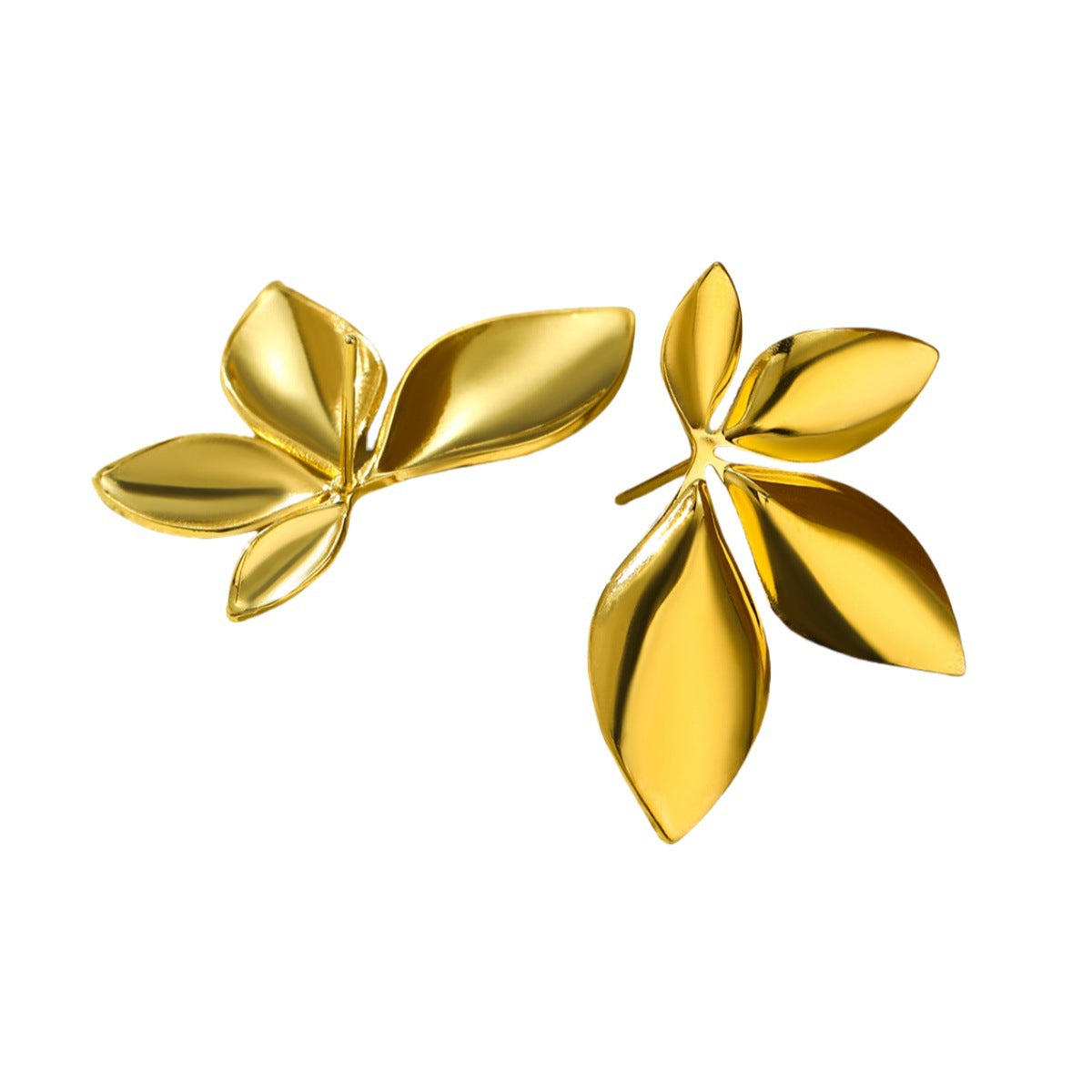 Minimalist Floral Leaf-Shaped 18K Gold-Plated Titanium Steel Earrings with Smooth Finish for Women