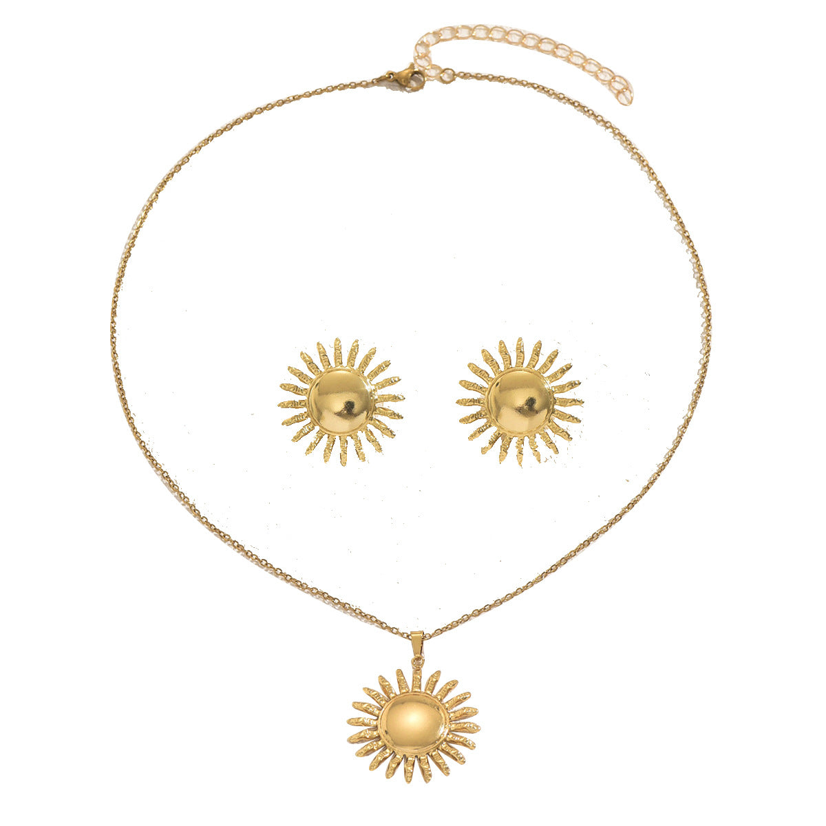 Conjunto de collar con colgante de girasol floral y pendientes para mujer, joyería de moda chapada en metal de aleación