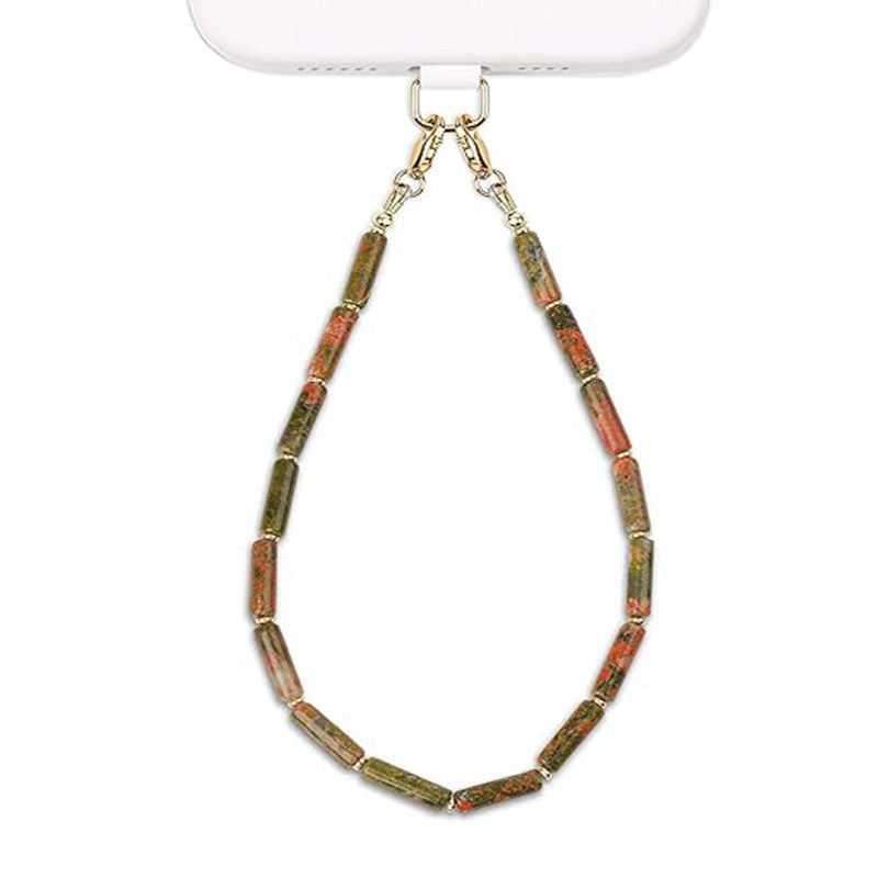 Bohemian Natural Amethyst Rectangle Crystal Beaded Phone Charm Strap
