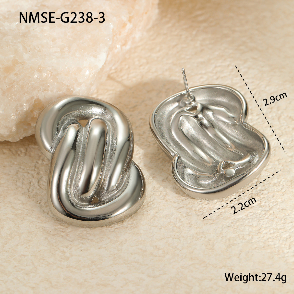 Pendientes de Acero Inoxidable Asimétricos Geométricos Estilo Francés Minimalista con Baño de Oro de 18 quilates para Mujer