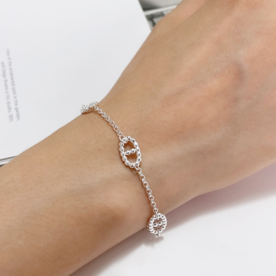 Pulsera de doble anillo chapada en plata de ley 925 minimalista para mujer