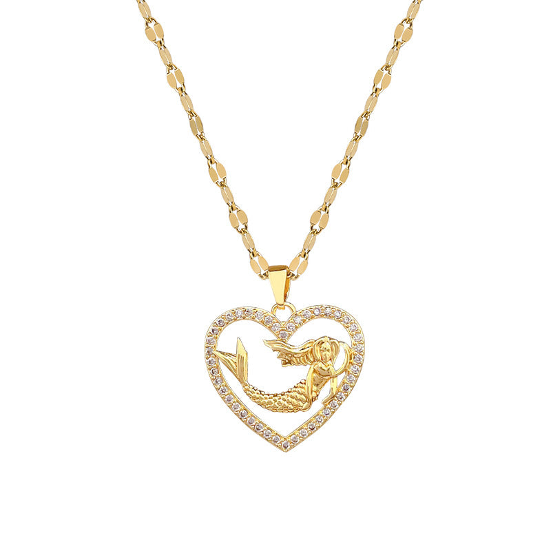 Sweet Luxury Heart Rhinestone Titanium Steel Necklace for Unisex