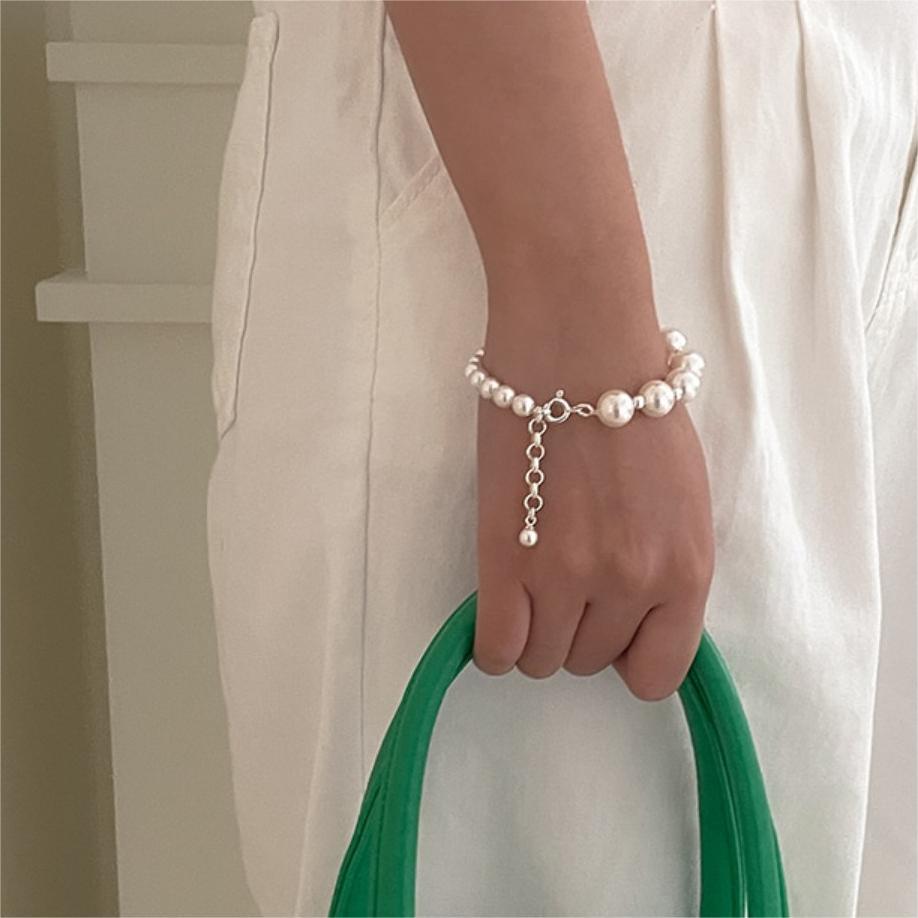 Minimalist Geometric Square Bead 925 Sterling Silver Pearl Bracelet for Women