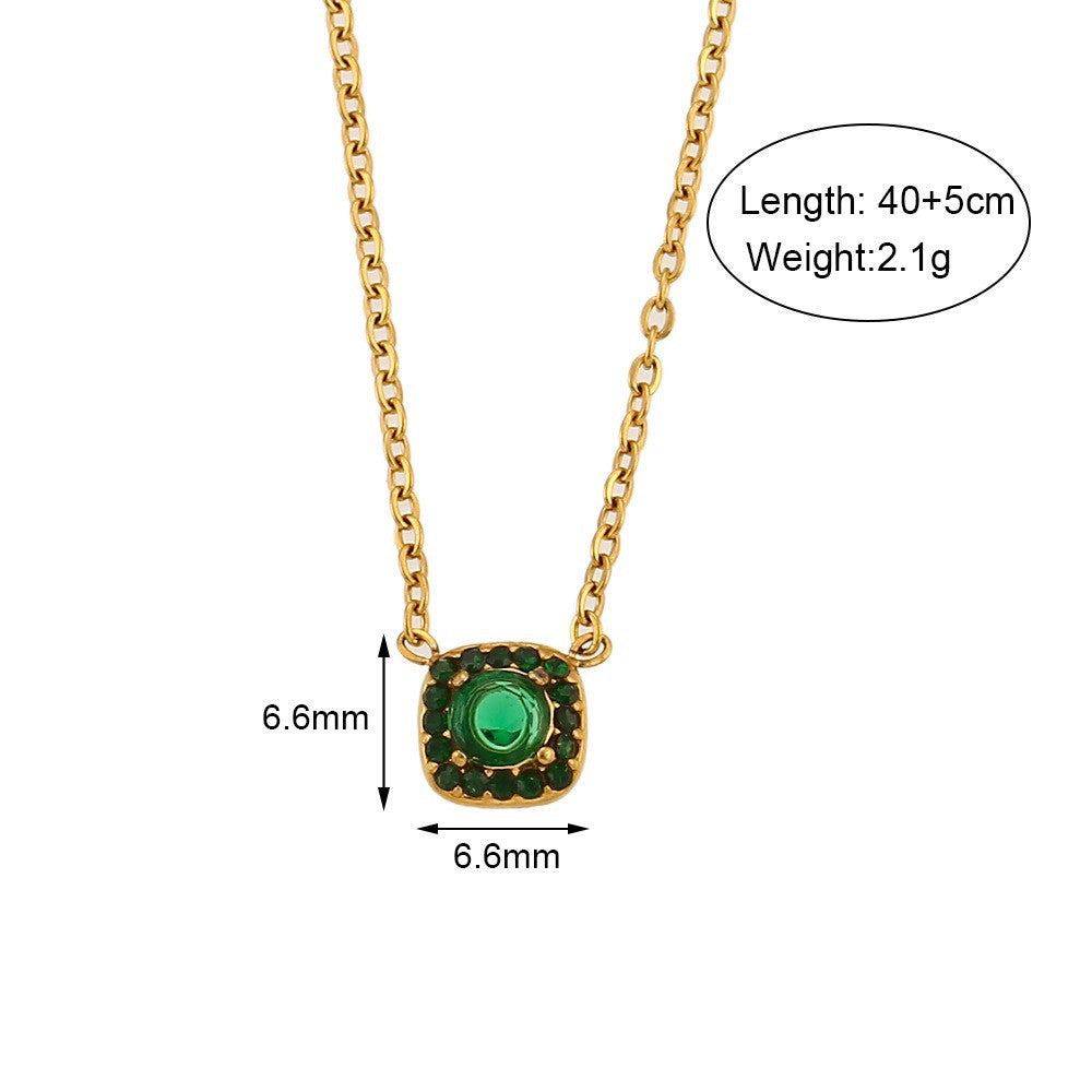 Collar Minimalista Retro Geométrico para Mujer de Acero Inoxidable con Baño de Oro de 18K y Circonitas de Colores Microincrustadas