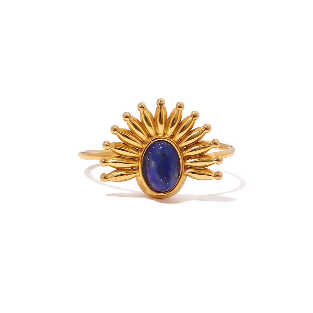 Anello da donna geometrico open-end ispirato a INS in acciaio inossidabile con placcatura in oro 18 carati e intarsio in lapislazzuli