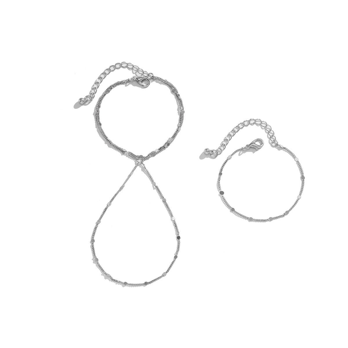 Juego de pulseras de dedo de cadena multicapa brillante chapadas en metal, geométricas y minimalistas para mujer
