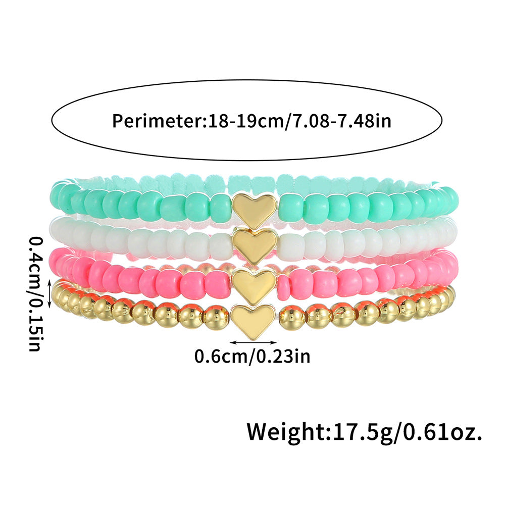 Bohemian Minimalist Sweet Heart Geometric Seed Bead Alloy Bracelet Set Handmade Women Jewelry