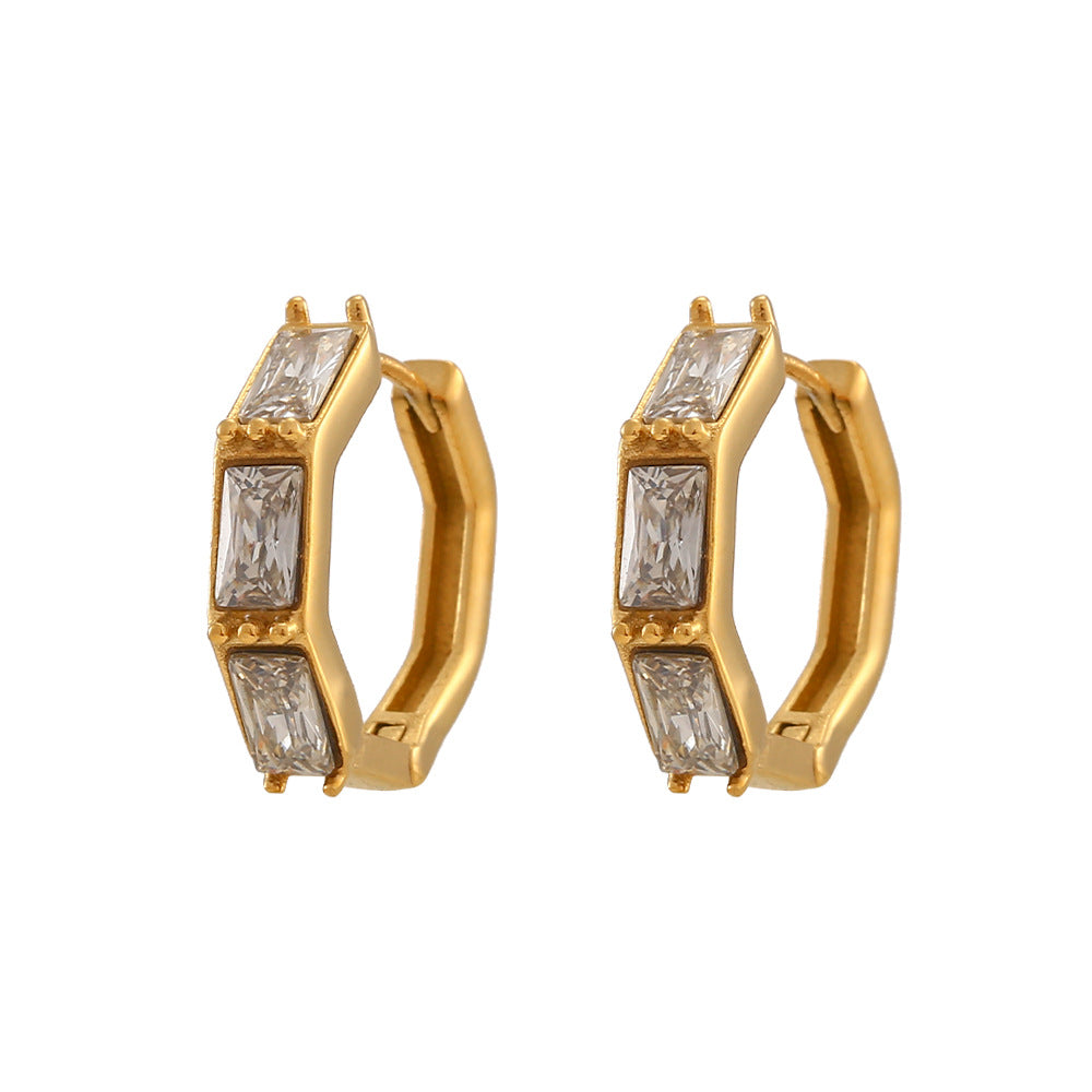Orecchini a Cerchio Minimalisti Geometrici in Acciaio Inossidabile con Design a Bambù in Zirconia per Donna