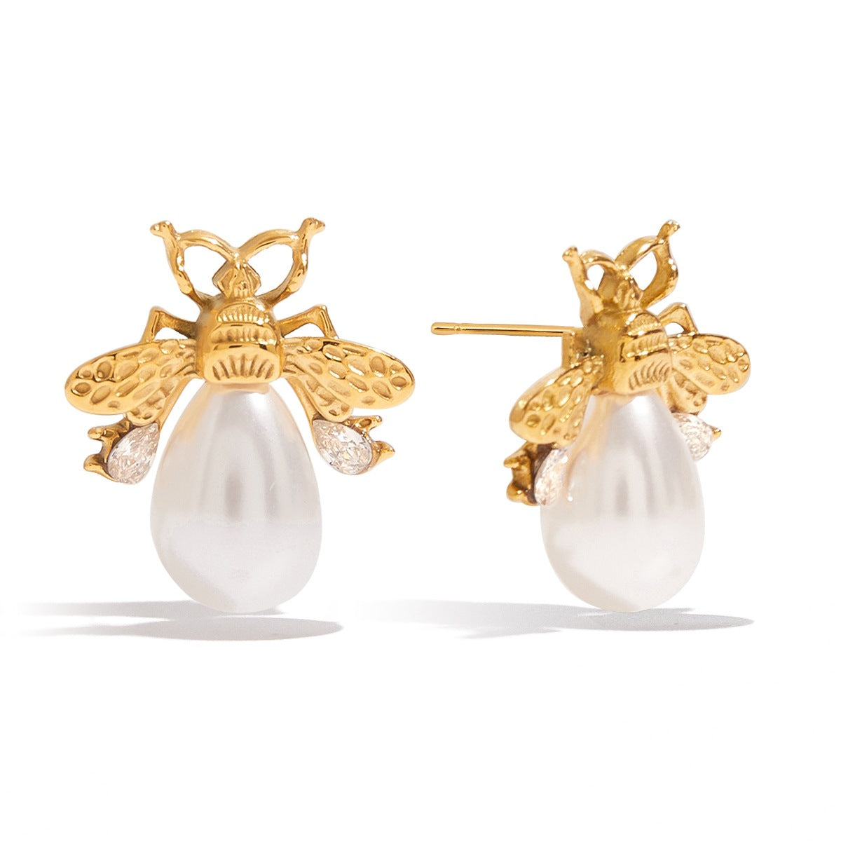 Minimalist Elegant Geometric Pearl Inlay Stainless Steel Earrings for Women