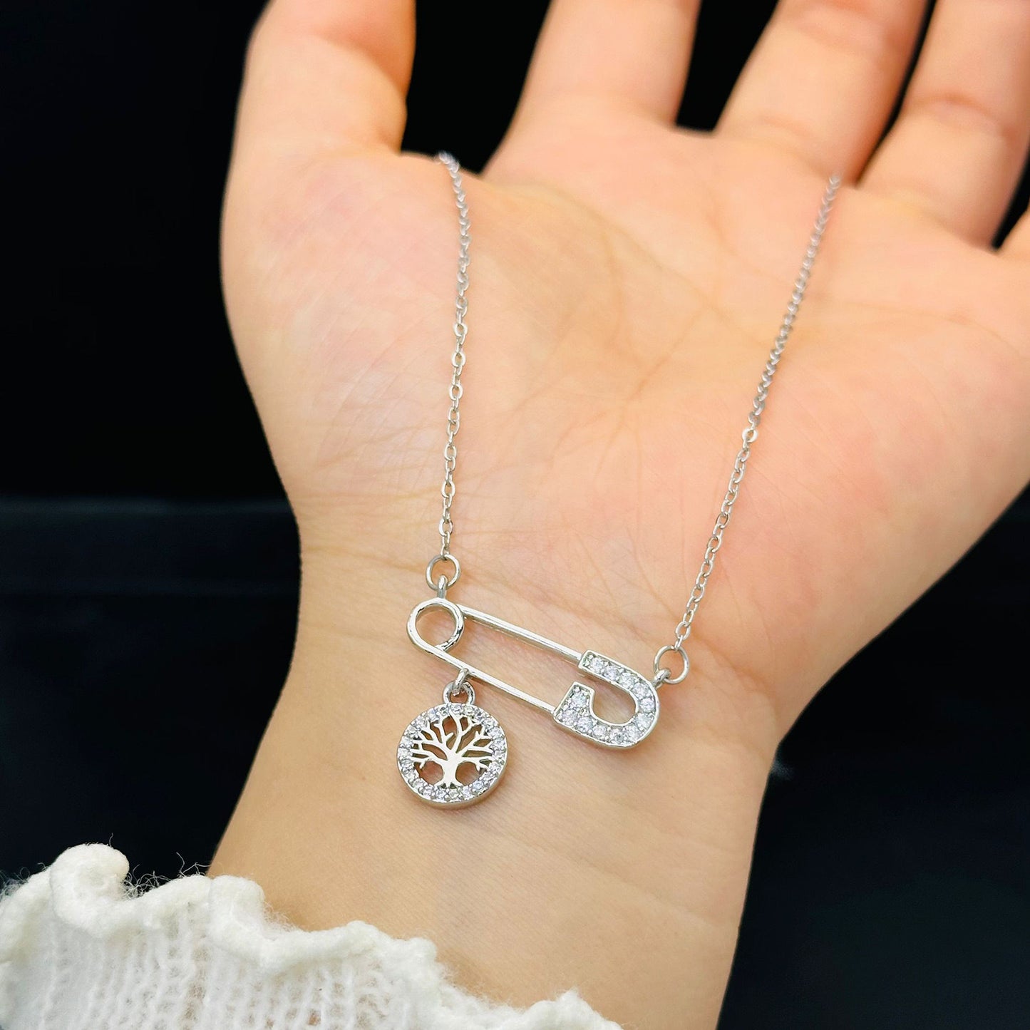 Minimalist Double Layer Tree Pendant Necklace 18K Gold Plated Titanium Steel O-Chain for Women