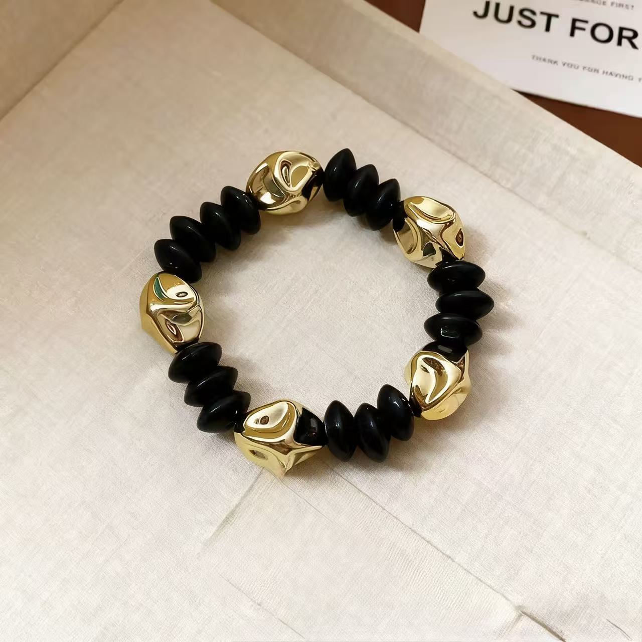 Creative Geometric Round Black Acrylic Stretch Bracelet