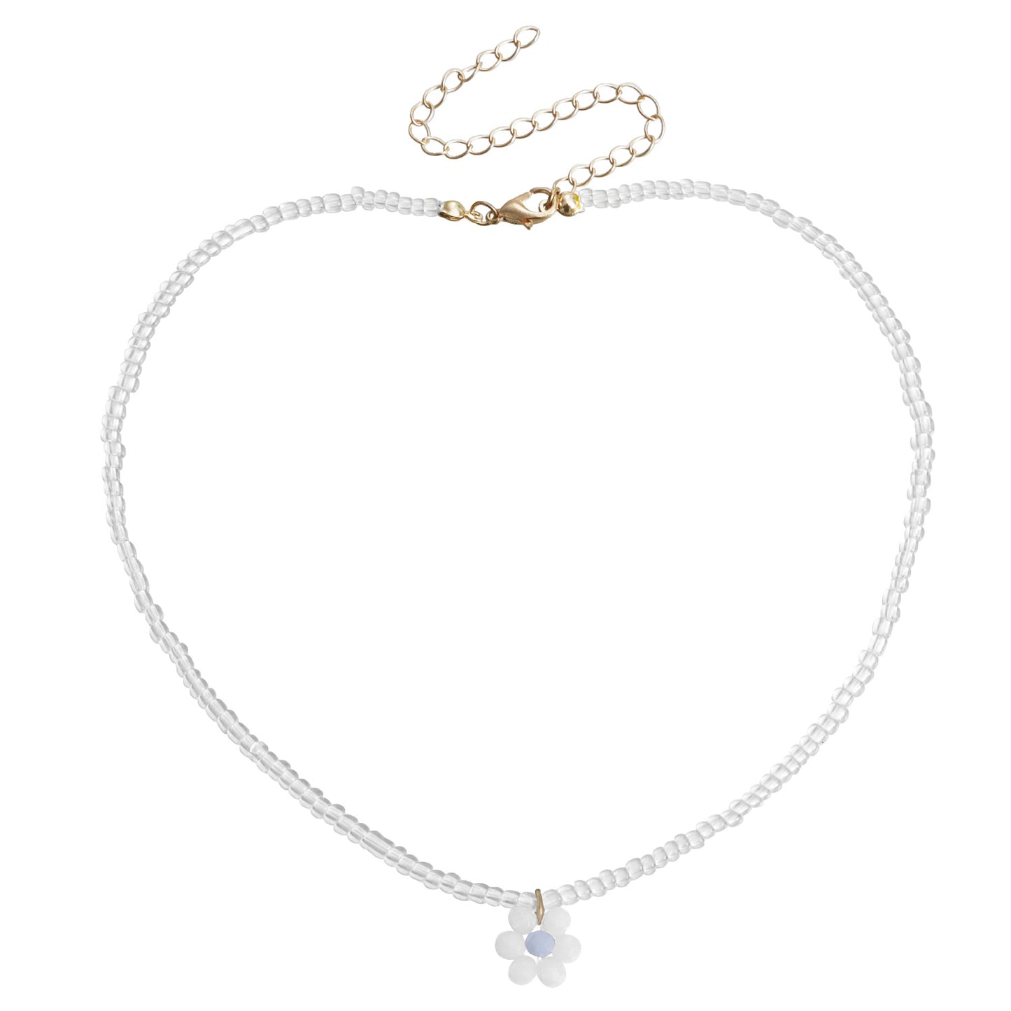 Minimalist Geometric Woven Beaded Necklace with Colorful Transparent Miyu Beads and Heart Pendant for Women