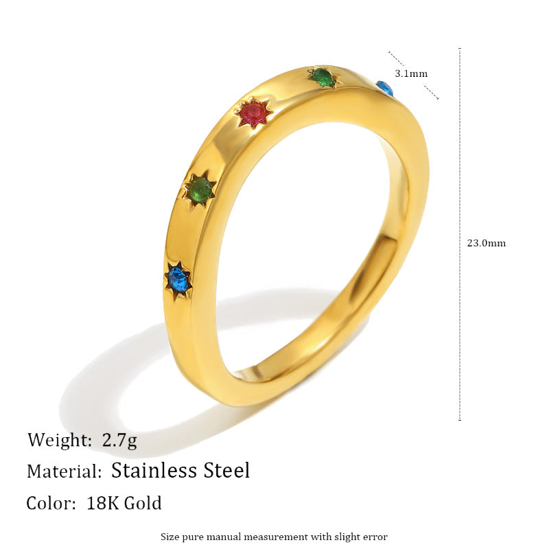 Anello in acciaio inossidabile placcato oro con strass floreali a goccia, geometrico, lussuoso ed elegante