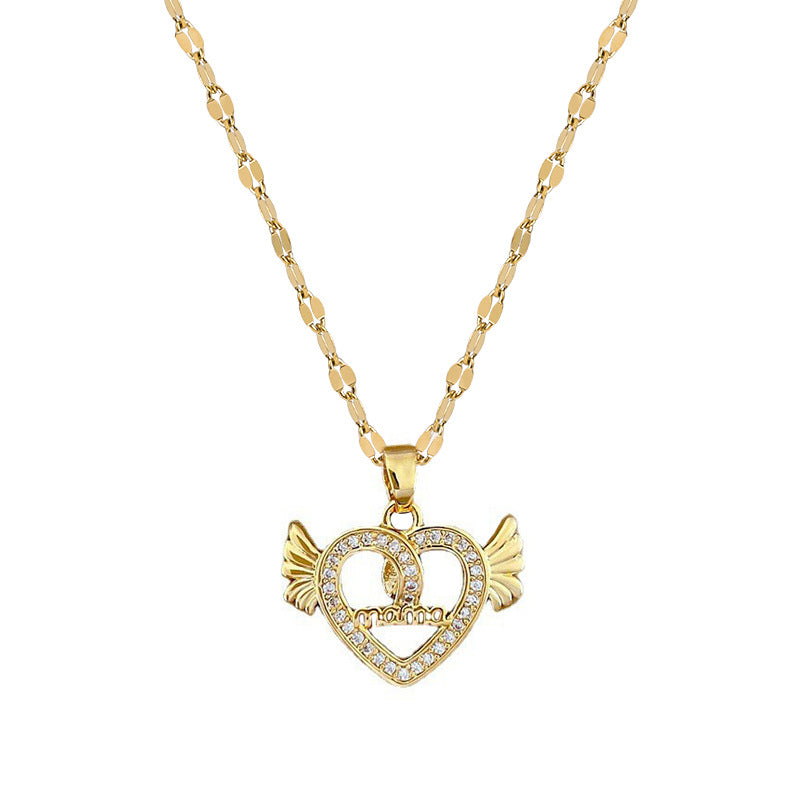 Collana Minimalista con Ciondolo Cuore Angelo da Donna in Acciaio al Titanio con Finitura Placcata, Delicata Catena per Clavicole