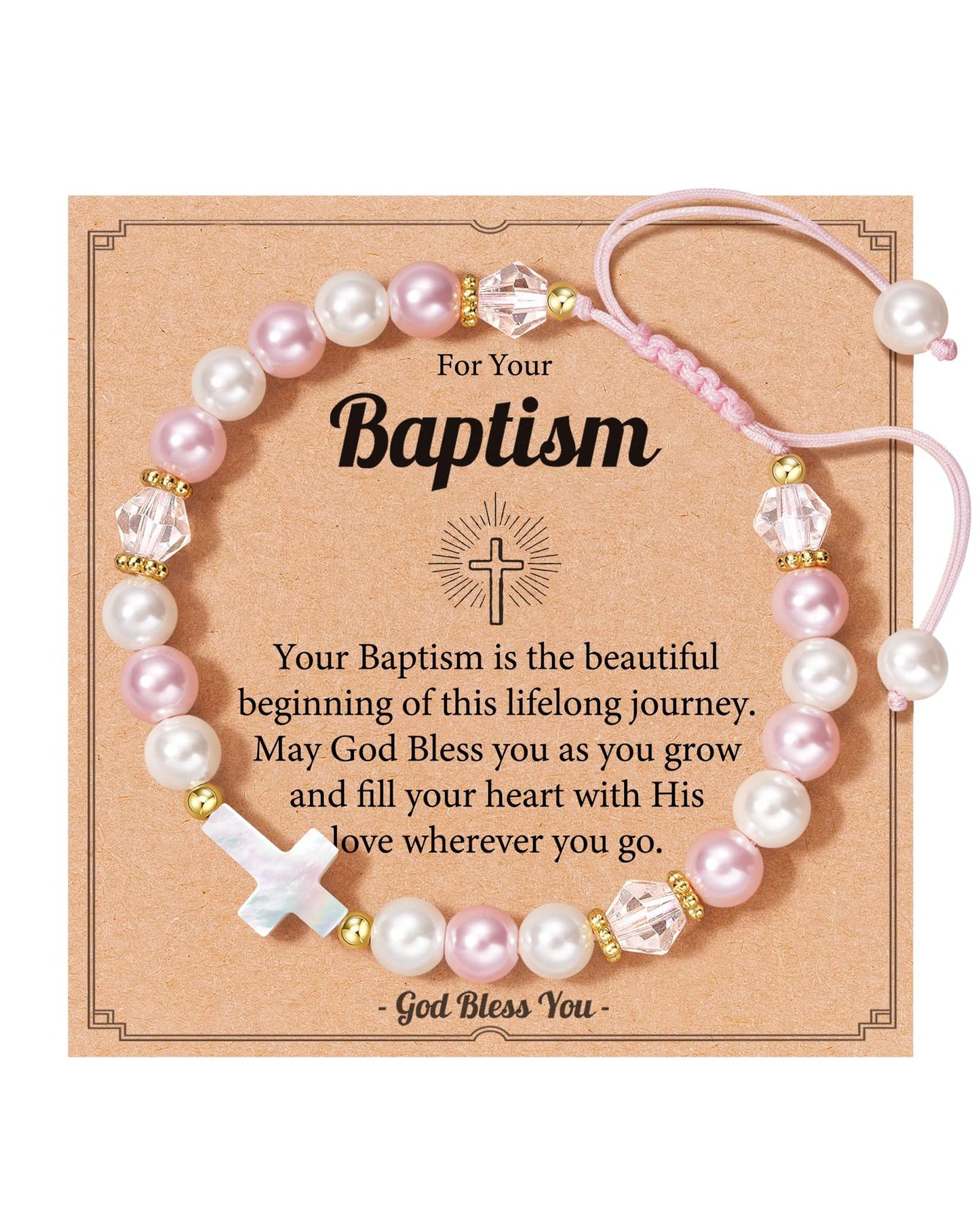 Sweet Cross Artificial Pearl Woven Bracelet Adjustable Pink White Gift for Girls