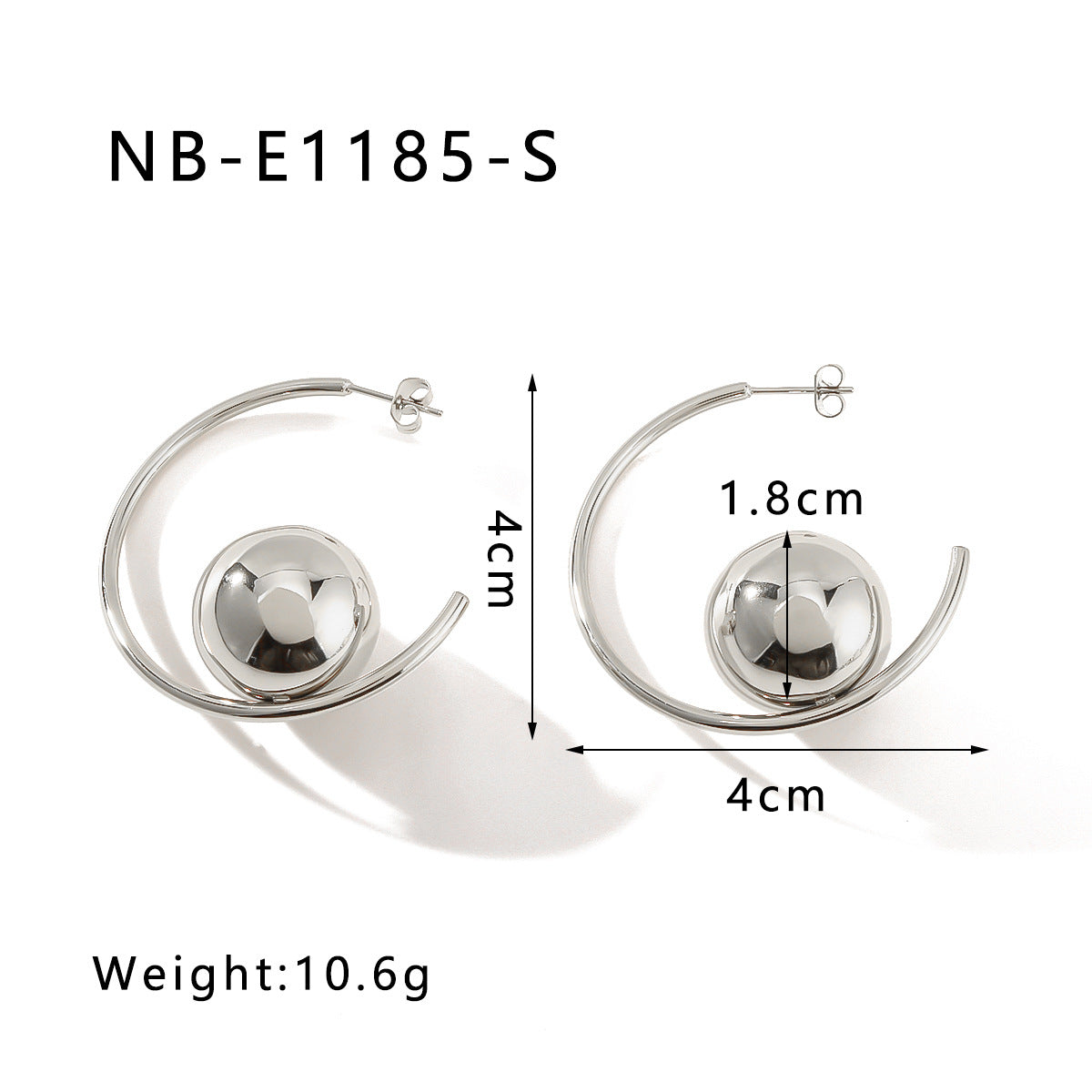 Orecchini a cerchio minimalisti in acciaio inossidabile a forma di C con design sferico leggero e finitura placcata sottovuoto in oro 18K