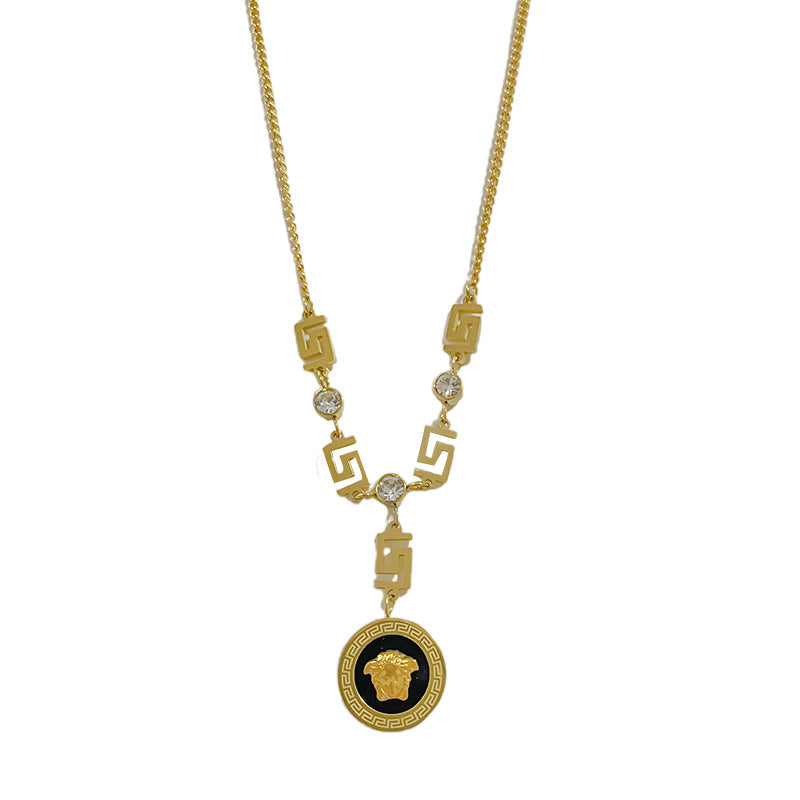 Vintage Black Gold Plated Titanium Steel Necklace with Stainless Steel Pendant Cable Chain Unisex