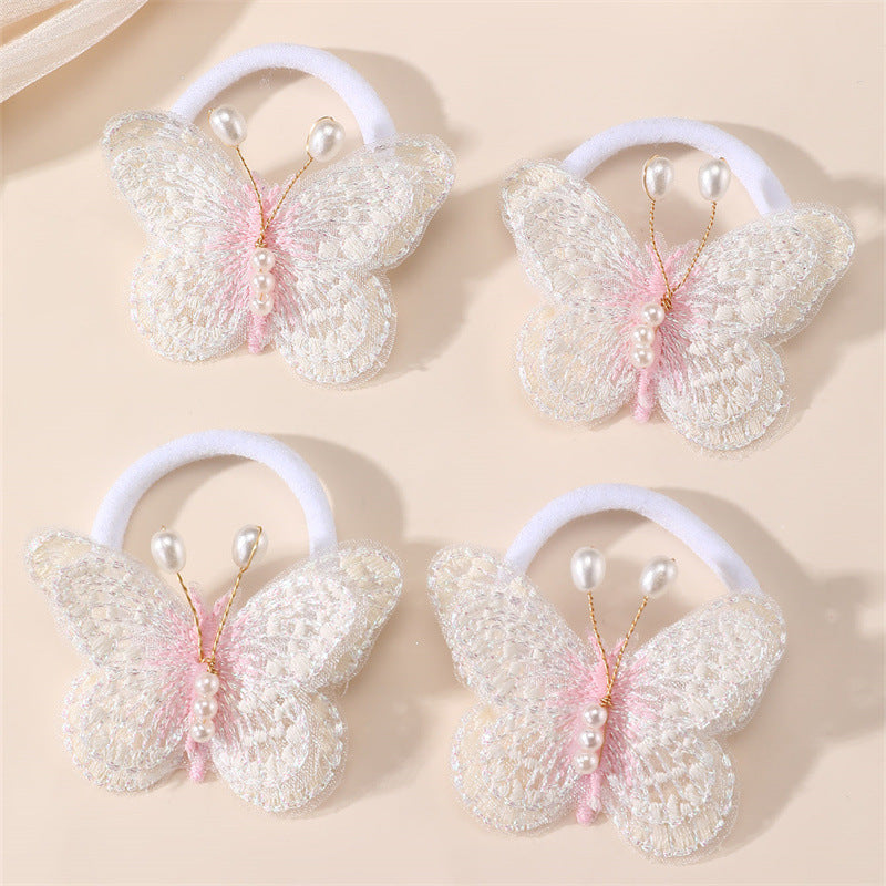 Pinza de pelo de mariposa de dibujos animados para niños hecha de tela de red con textura de punto estilo macaron pastel