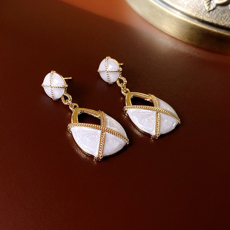 Vintage Floral and Geometric Enamel Earrings for Women with Gold-Plated Brass Base and Stainless Steel Posts