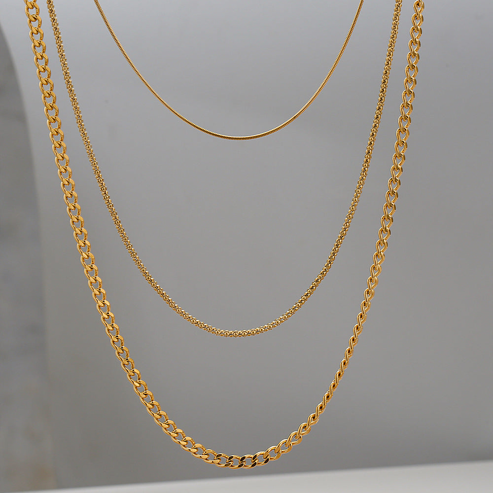 Collana da donna con maglie a catena cubana geometrica minimalista in acciaio inossidabile galvanizzato a triplo strato con catena a forma di O
