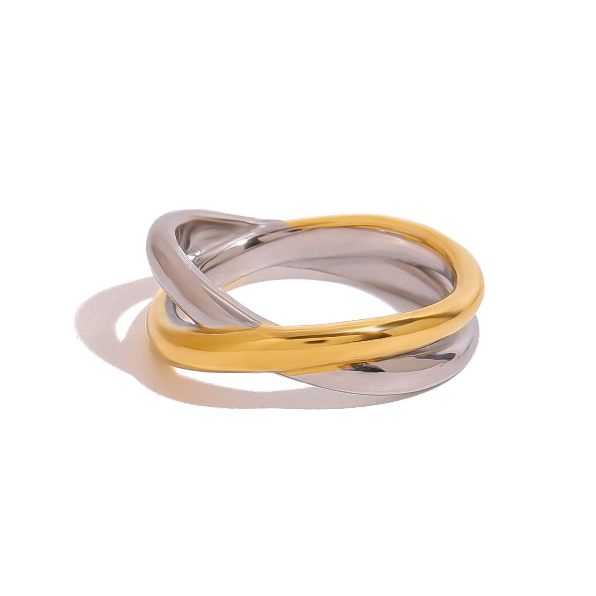 Anillo de Acero Inoxidable Geométrico Minimalista para Mujer con Diseño Cruzado y Estética Premium