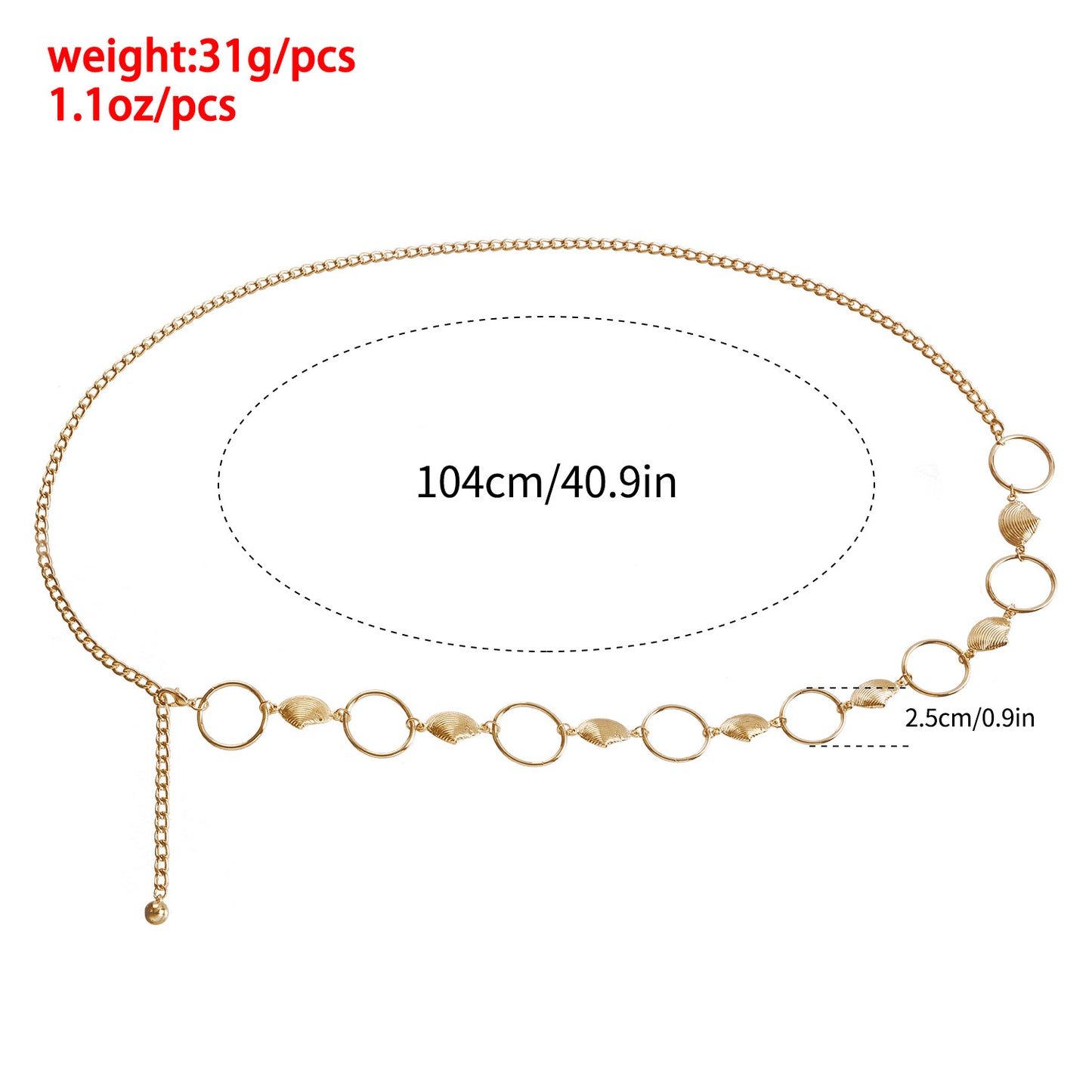 Minimalist Metal Hoop Body Chain for Women with Ocean-Inspired Shell Pendant Adjustable Waist Chain