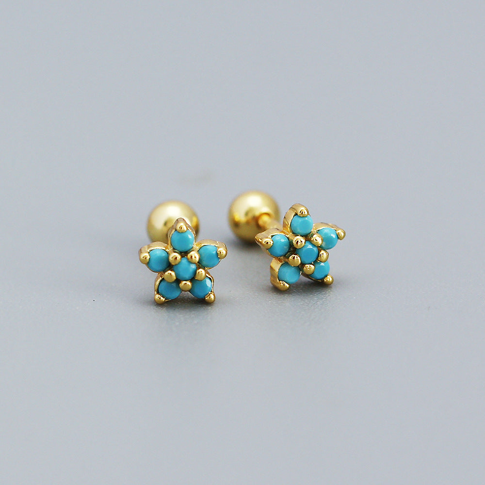 Orecchini a perno con zirconi a forma di fiore, in argento Sterling 925, minimalisti, per donna, orecchini a polsino e piercing per cartilagine