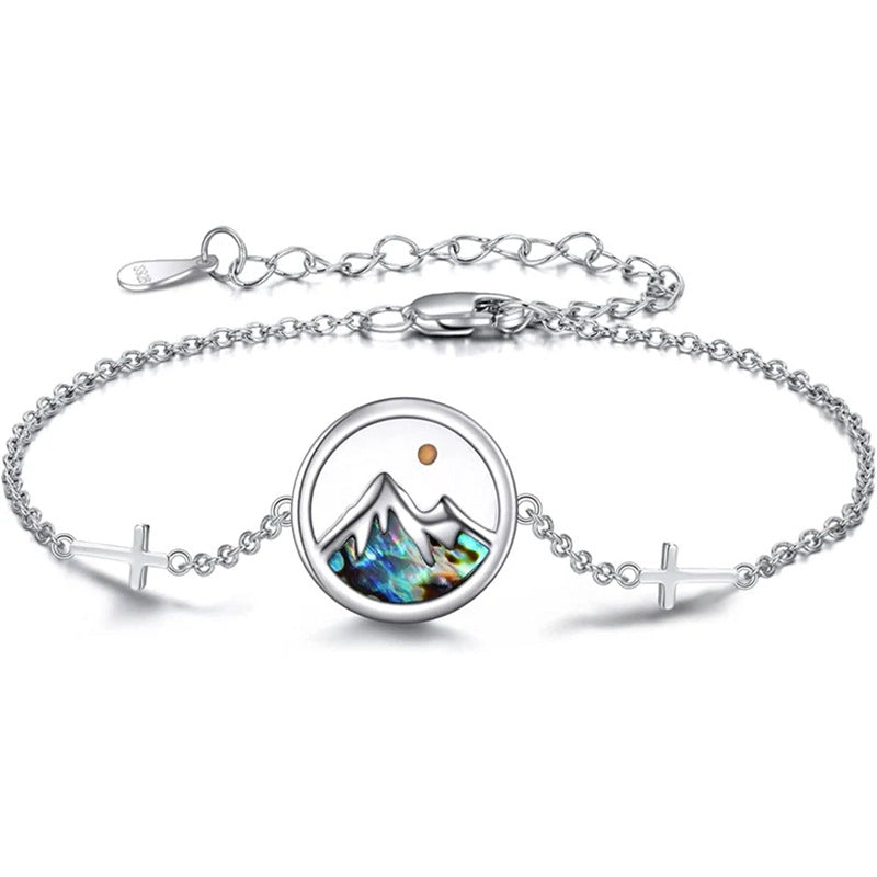 Bracciale da donna placcato in acciaio inossidabile geometrico minimalista con intarsio in conchiglia rotonda