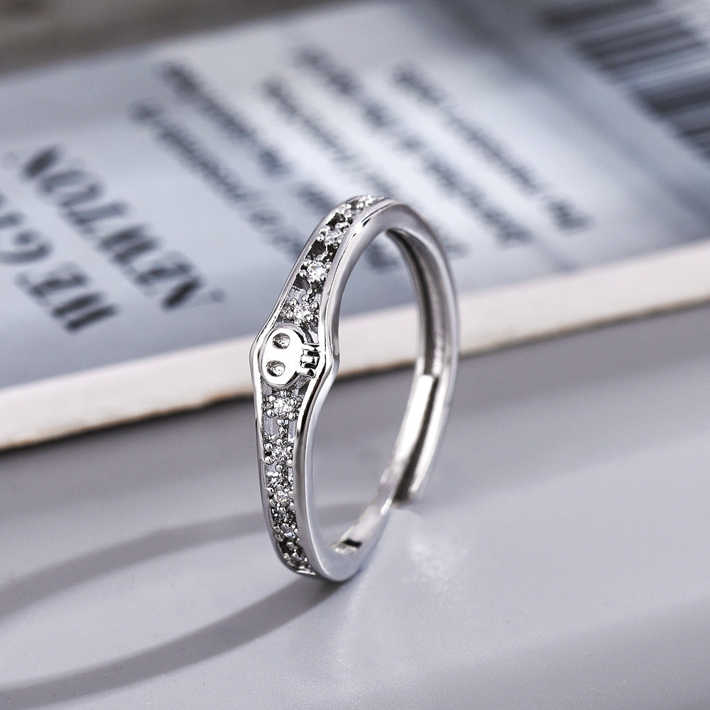 Anello regolabile con apertura stile cartone animato in lega di zinco con intarsi di strass per coppie