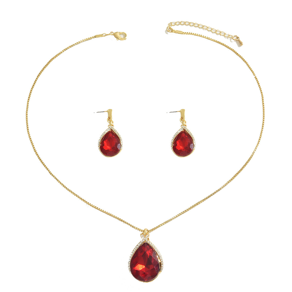Sweet Minimalist Geometric Drop Earrings and Pendant Necklace Set for Women in Copper with Crystal Inlay