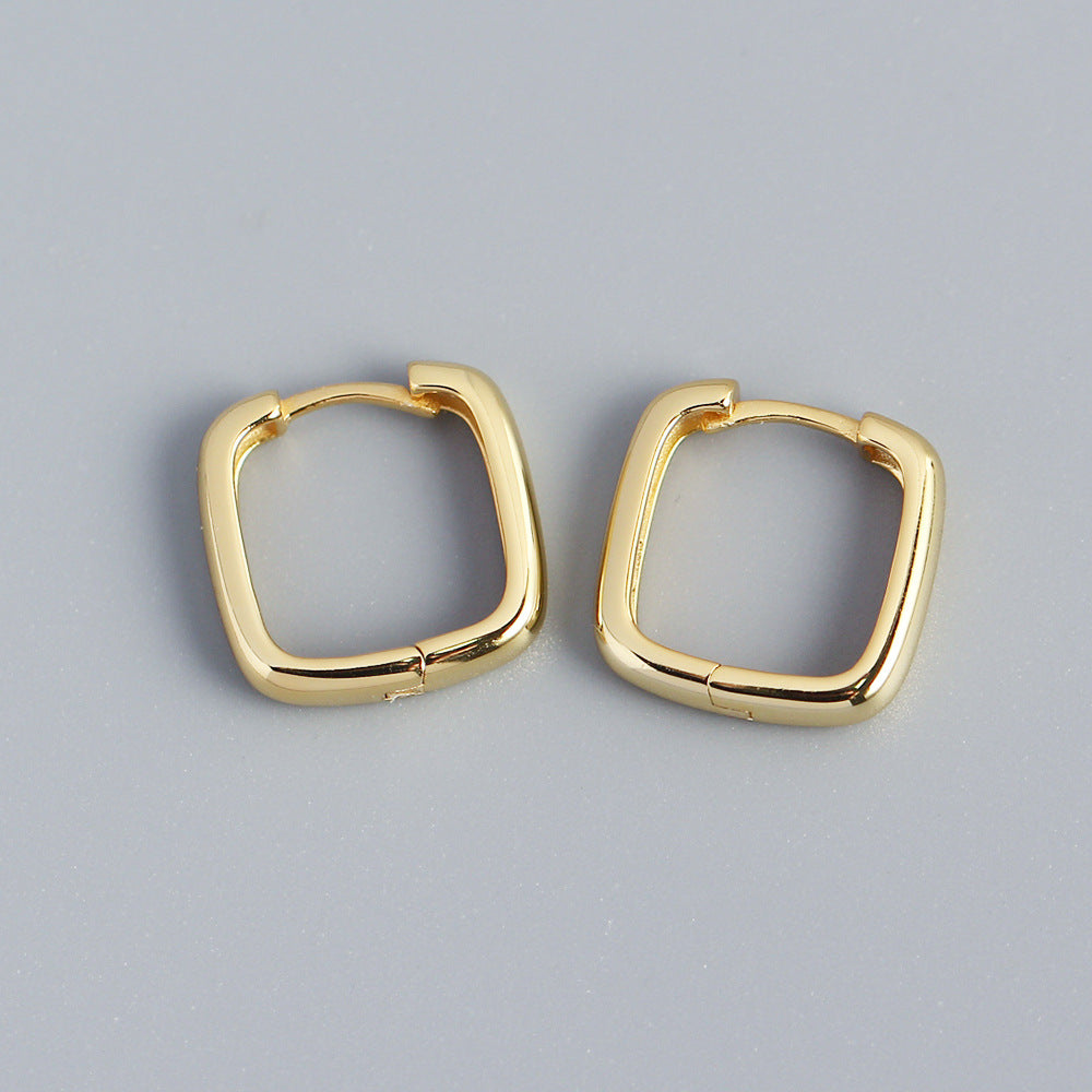Minimalist 925 Sterling Silver Square Polished Hoop Earrings for Women
