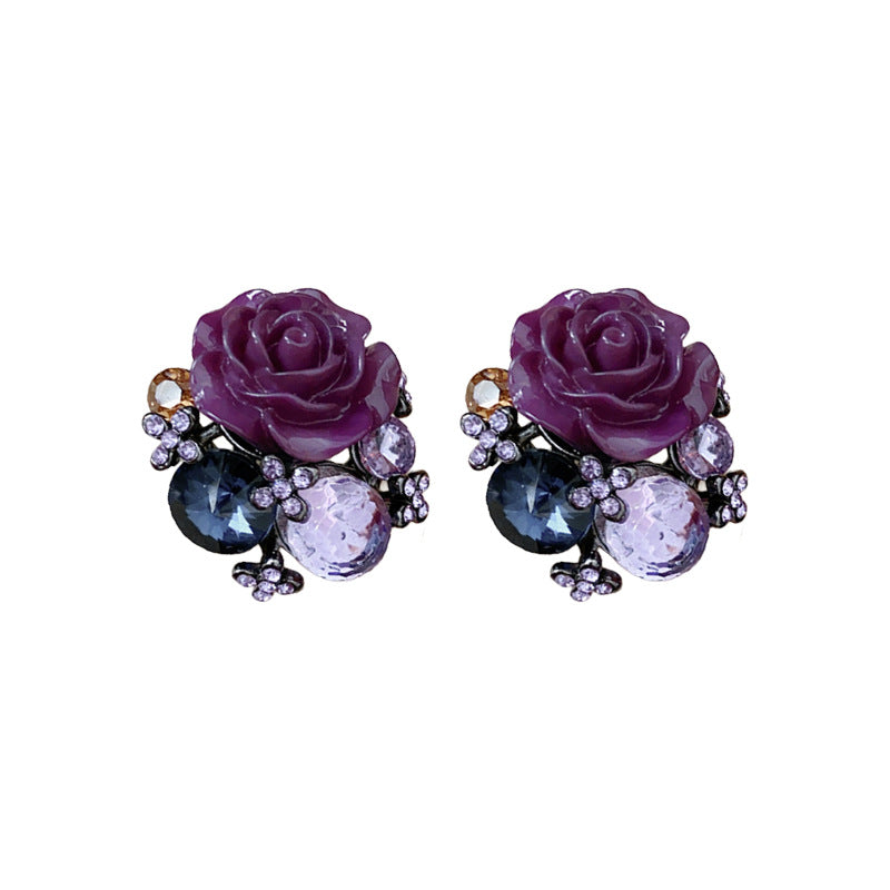 Orecchini in rame floreali e geometrici stile vintage con intarsio di strass, galvanizzati per un look di lusso