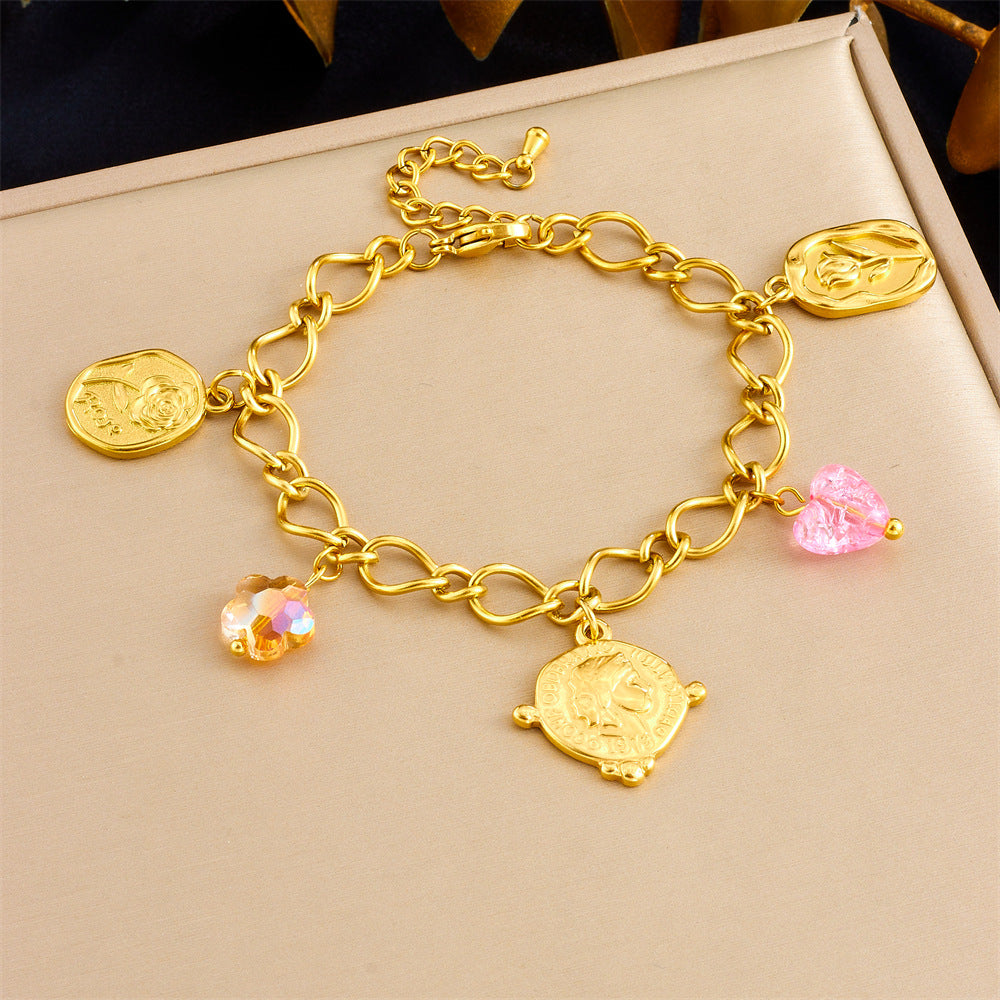 Fashion Gold Plated Stainless Steel Animal Crab Starfish Sea Creature Charm Bracelet for Women