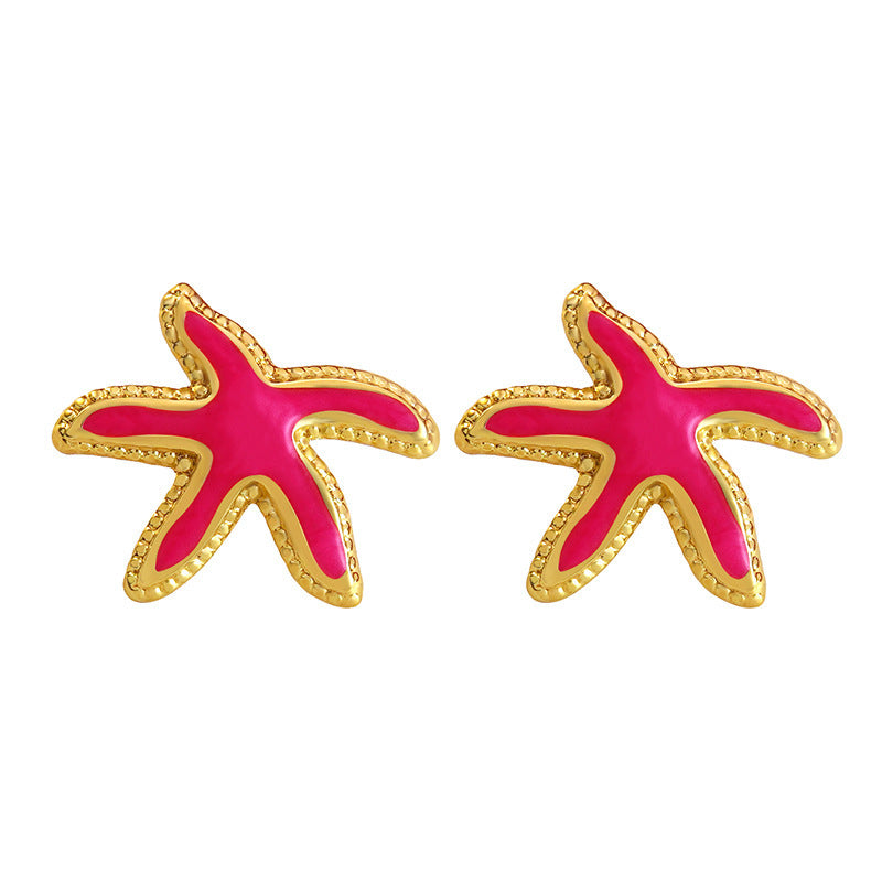 Minimalist Stainless Steel Drip Oil Plated Starfish Earrings for Women