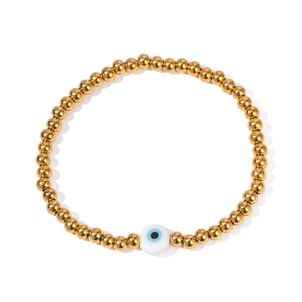 Trendy Geometric Evil Eye 18K Gold Plated Stainless Steel Elastic Bracelet for Women