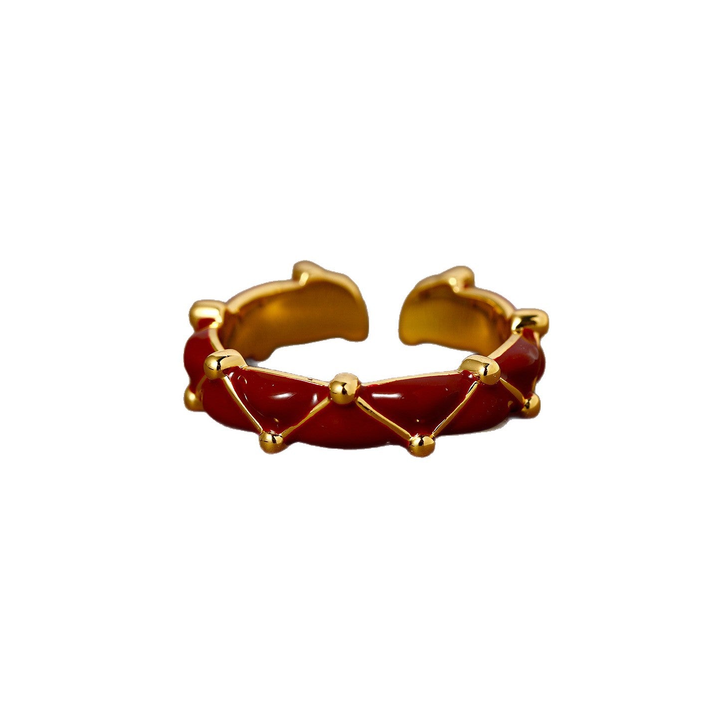 Anello da donna regolabile a fascia smaltata a righe placcato oro 24 carati in stile lussuoso